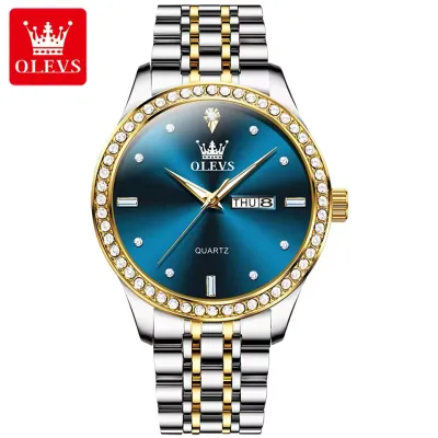 OLEVS 3625 Men's Watch Fashion Business Stainless Steel Waterproof Double Calendar Quartz Watch Luxury Brand Original Men Watch